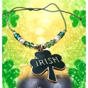 St Patricks Day Shamrock Knotted String Beaded Bracelet Anklet Irish New…